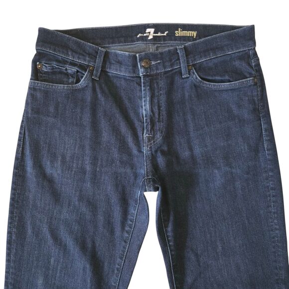 7 For All Mankind 32 Dark Wash Straight Leg Slimmy Jeans Women Mid-Rise - Picture 3 of 10